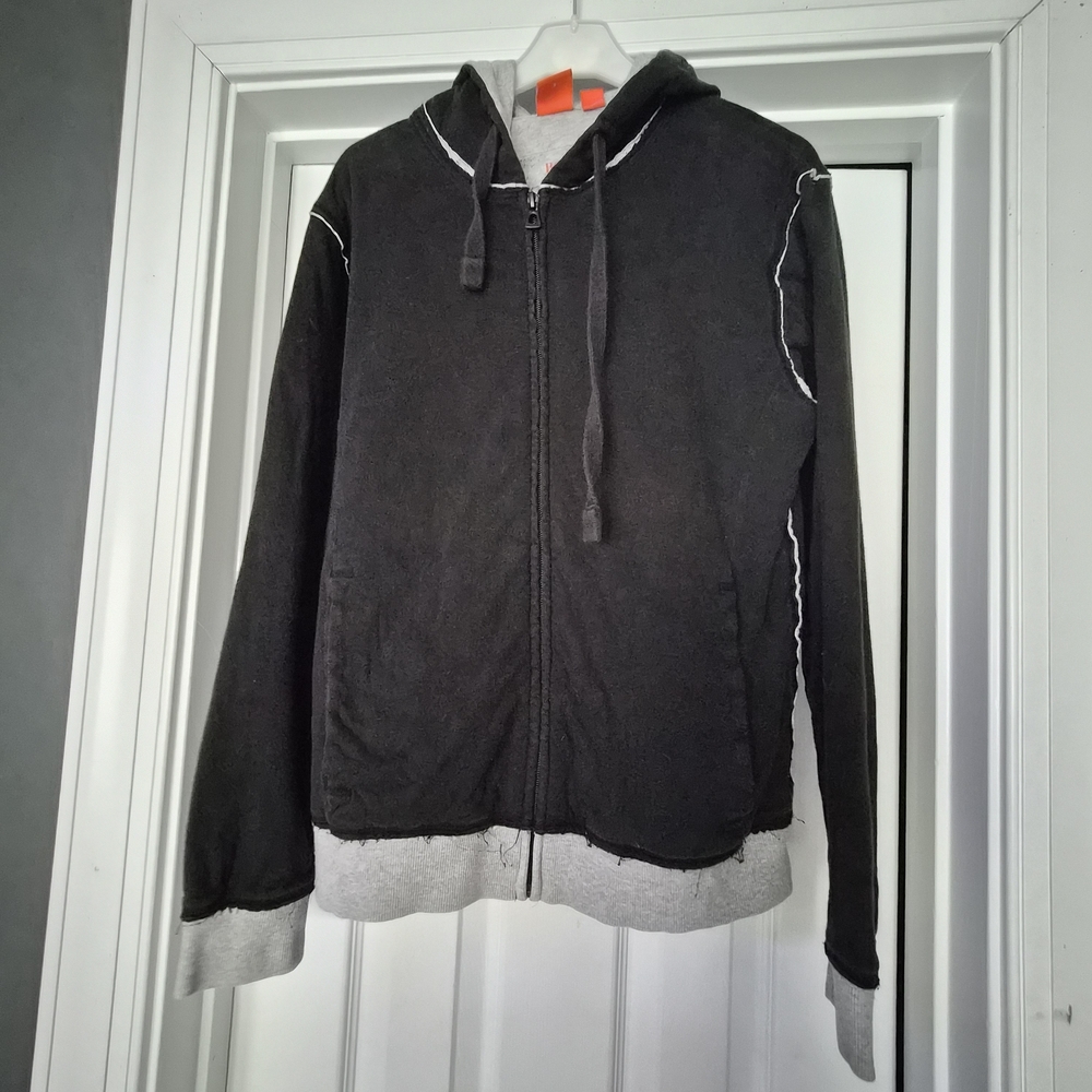 Hugo Boss Orange Full‎ Zip Hoodie Small Black Contrast Stitching Vintage GUC